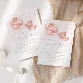 我々は真摯に待つことができるテディベアガールベイビーシャワー 招待状