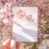 我々は真摯に待つことができるテディベアガールベイビーシャワー 招待状