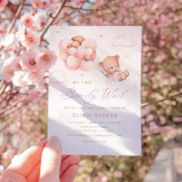 我々は真摯に待つことができるテディベアガールベイビーシャワー 招待状