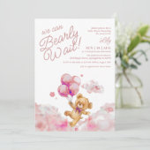 我々は真摯に待つことができるテディベアガールベイビーシャワー 招待状 (スタンド正面)