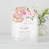 我々は真摯に待つことができるテディベアガールベイビーシャワー 招待状 (スタンド正面)