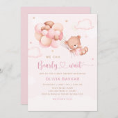 我々は真摯に待つことができるテディベアガールベイビーシャワー 招待状 (正面/裏面)