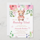 我々は真摯に待つことができるテディベアガールベイビーシャワー 招待状 (正面)