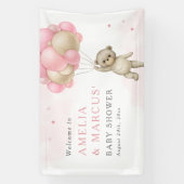 我々は真摯に待つことができるテディベアガールベイビーシャワー 横断幕 (縦)