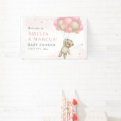 我々は真摯に待つことができるテディベアガールベイビーシャワー 横断幕 (インサイチュ)