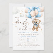 我々は真摯に待つことができるテディベアバルーンベビーシャワー 招待状 (正面)