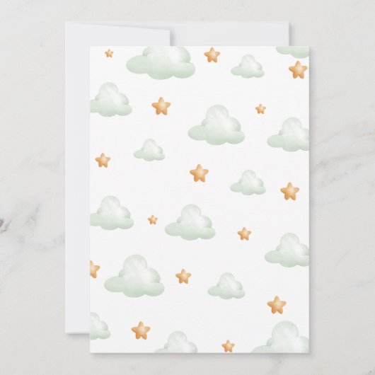 我々は真摯に待つことができるテディベアバルーンベビーシャワー 招待状 (裏面)