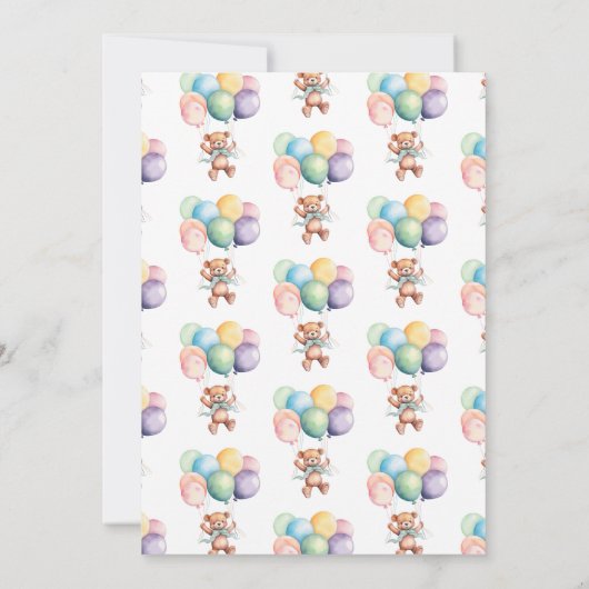 我々は真摯に待つことができるテディベアバルーンベビーシャワー 招待状 (裏面)