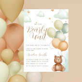 我々は真摯に待つことができるテディベアバルーンベビーシャワー 招待状