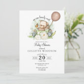 我々は真摯に待つことができるテディベアバルーンベビーシャワー 招待状 (スタンド正面)