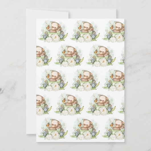 我々は真摯に待つことができるテディベアバルーンベビーシャワー 招待状 (裏面)