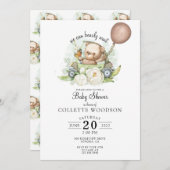 我々は真摯に待つことができるテディベアバルーンベビーシャワー 招待状 (正面/裏面)