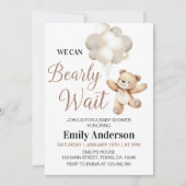 我々は真摯に待つことができるテディベアバルーンベビーシャワー 招待状 (正面)