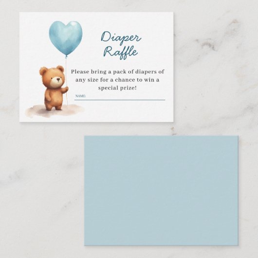 我々は真摯に待つことができるテディベアブルーおむつラッフル エンクロージャーカード (正面/裏面)