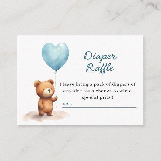 我々は真摯に待つことができるテディベアブルーおむつラッフル エンクロージャーカード (正面)