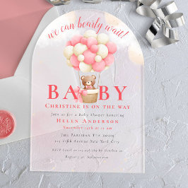 我々は真摯に待つことができるテディベアーガールベイビーシャワー アクリル招待状