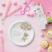 我々は真摯に待つことができるテディベア中立シャワー ペーパープレート (パーティー)