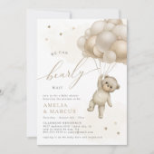 我々は真摯に待つことができるテディベア中立シャワー 招待状 (正面)