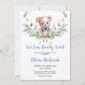 我々は真摯に待つことができるテディベア少年の赤ちゃんシャワー 招待状 (正面)