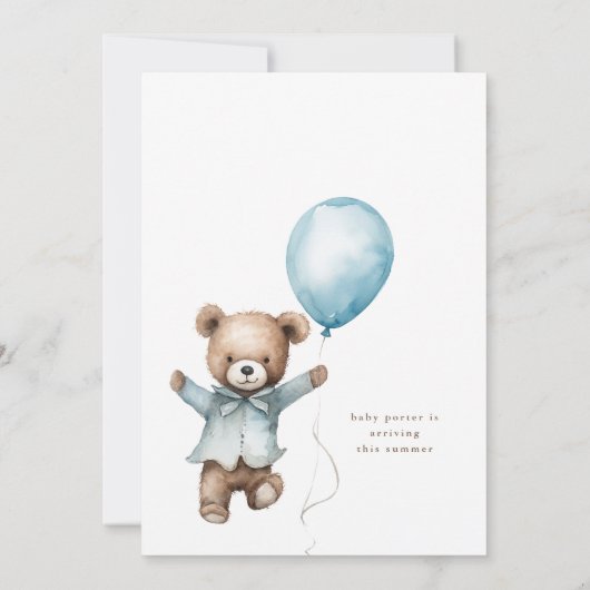 我々は真摯に待つことができるテディベア少年の赤ちゃんシャワー 招待状 (裏面)