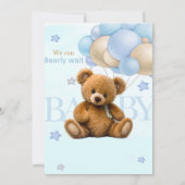 我々は真摯に待つことができるテディベア少年の赤ちゃんシャワー 招待状 (裏面)