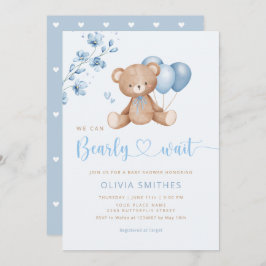 我々は真摯に待つことができるテディベア少年の赤ちゃんシャワー 招待状
