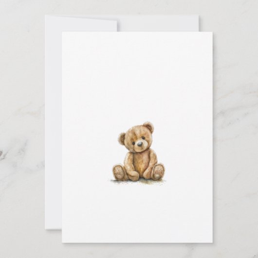 我々は真摯に待つことができるテディベア少年の赤ちゃんシャワー 招待状 (裏面)