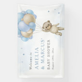 我々は真摯に待つことができるテディベア少年の赤ちゃんシャワー 横断幕 (縦)