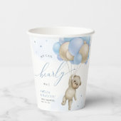 我々は真摯に待つことができるテディベア少年の赤ちゃんシャワー 紙コップ (裏面)