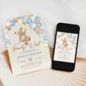 我々は真摯に待つことができるテディベア男の赤ちゃんシャワー 招待状