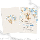 我々は真摯に待つことができるテディベア男の赤ちゃんシャワー 招待状