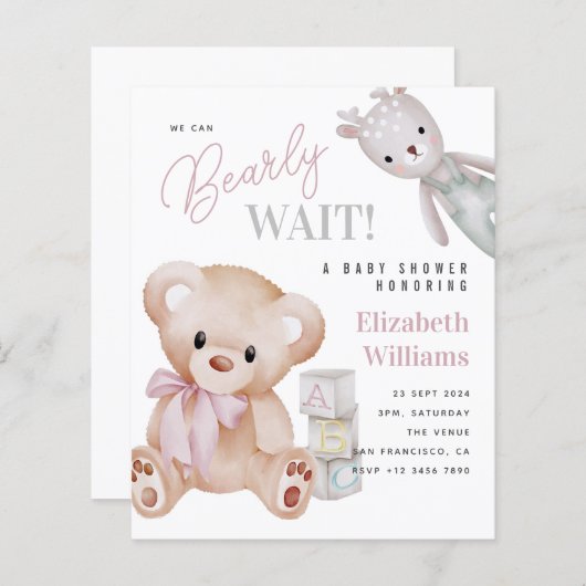 我々は真摯に待つことができるテディベア赤ちゃんシャワー (正面/裏面)