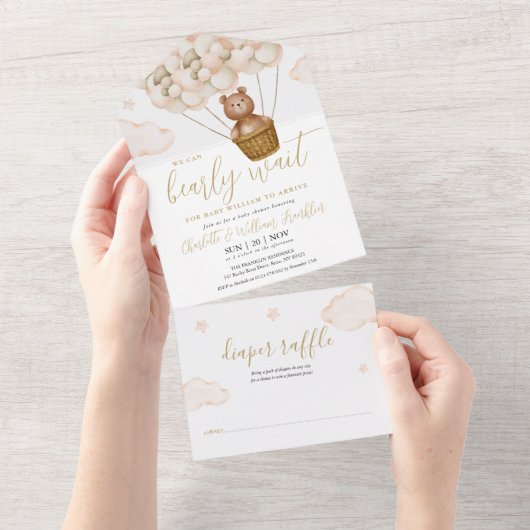 我々は真摯に待つことができるテディベア赤ちゃんシャワー オールインワン招待状 (貼ってはがせる)