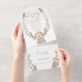 我々は真摯に待つことができるテディベア赤ちゃんシャワー オールインワン招待状