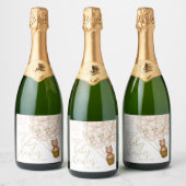 我々は真摯に待つことができるテディベア赤ちゃんシャワー スパークリングワインラベル (ボトル)