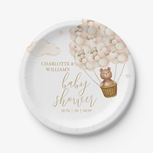 我々は真摯に待つことができるテディベア赤ちゃんシャワー ペーパープレート (正面)