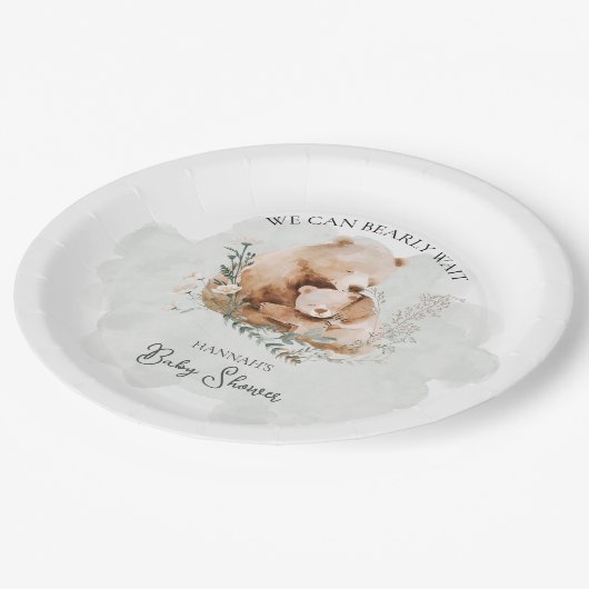 我々は真摯に待つことができるテディベア赤ちゃんシャワー ペーパープレート (アングル)