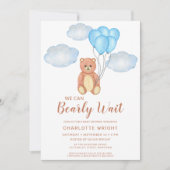 我々は真摯に待つことができるテディベア赤ちゃんシャワー 招待状 (正面)
