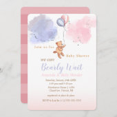 我々は真摯に待つことができるテディベア赤ちゃんシャワー 招待状 (正面/裏面)