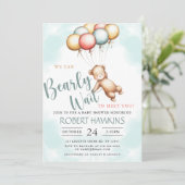 我々は真摯に待つことができるテディベア赤ちゃんシャワー 招待状 (スタンド正面)