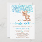 我々は真摯に待つことができるテディベア赤ちゃんシャワー 招待状 (正面)