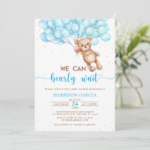 我々は真摯に待つことができるテディベア赤ちゃんシャワー 招待状 (スタンド正面)