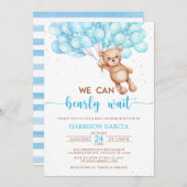 我々は真摯に待つことができるテディベア赤ちゃんシャワー 招待状 (正面/裏面)