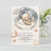 我々は真摯に待つことができるテディベア赤ちゃんシャワー 招待状 (スタンド正面)