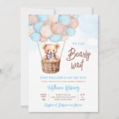 我々は真摯に待つことができるテディベア赤ちゃんシャワー 招待状 (正面)