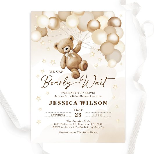 我々は真摯に待つことができるテディベア赤ちゃんシャワー 招待状