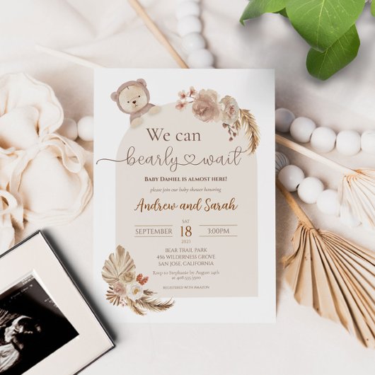 我々は真摯に待つことができるテディベア赤ちゃんシャワー 招待状