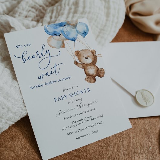 我々は真摯に待つことができるテディベア赤ちゃんシャワー 招待状