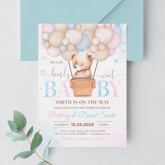 我々は真摯に待つことができるテディベア赤ちゃんシャワー 招待状