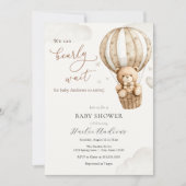 我々は真摯に待つことができるテディベア赤ちゃんシャワー 招待状 (正面)